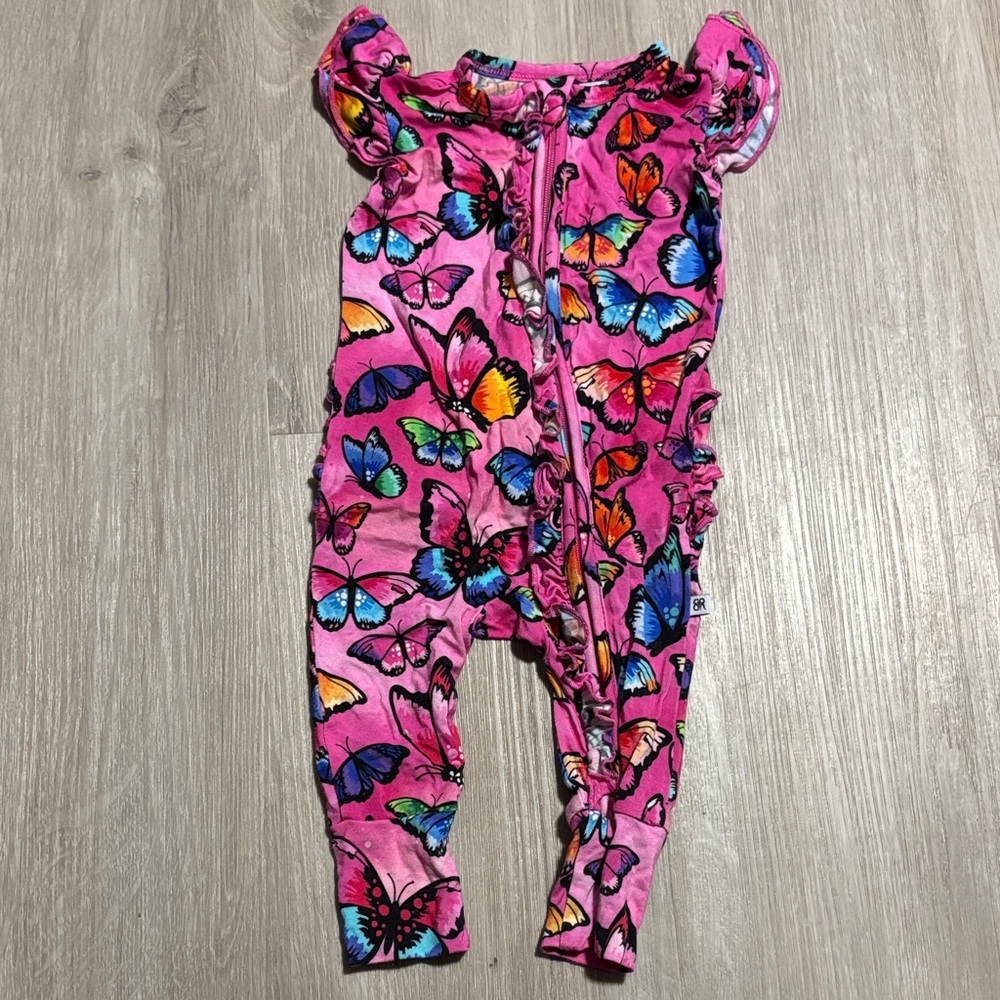 Bums and Roses Vibrant Pink Butterfly Kids‎ Romper